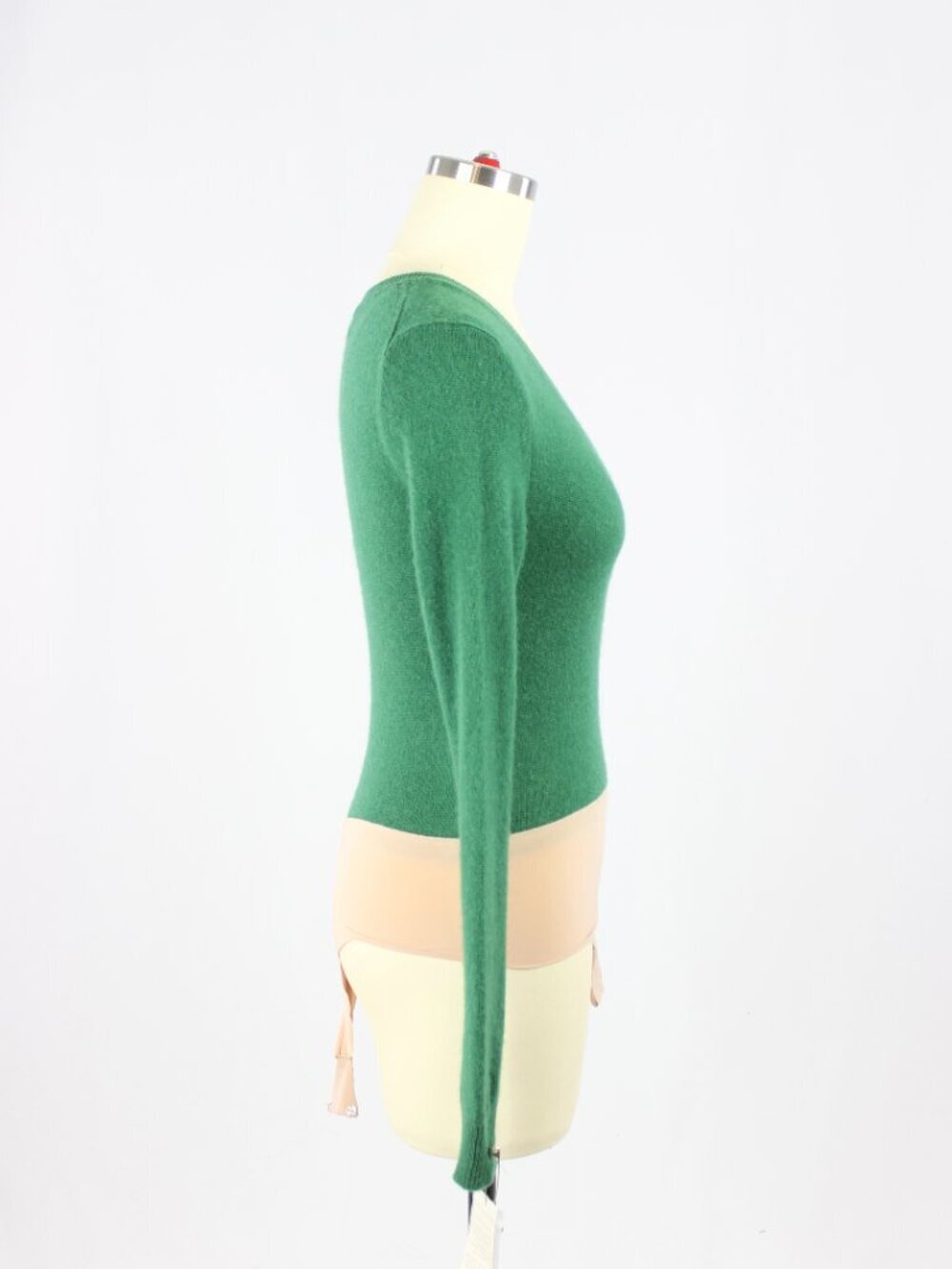 HBC HUDSON'S BAY Green 100% Cashmere Knit V-Neck Sweater Bodysuit, Size XS - Picture 3 of 14
